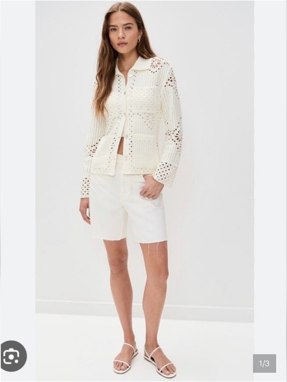 Rails New $278 Patmos Ivory Boho Knit Crochet Long Sleeve Button Up Cardigan